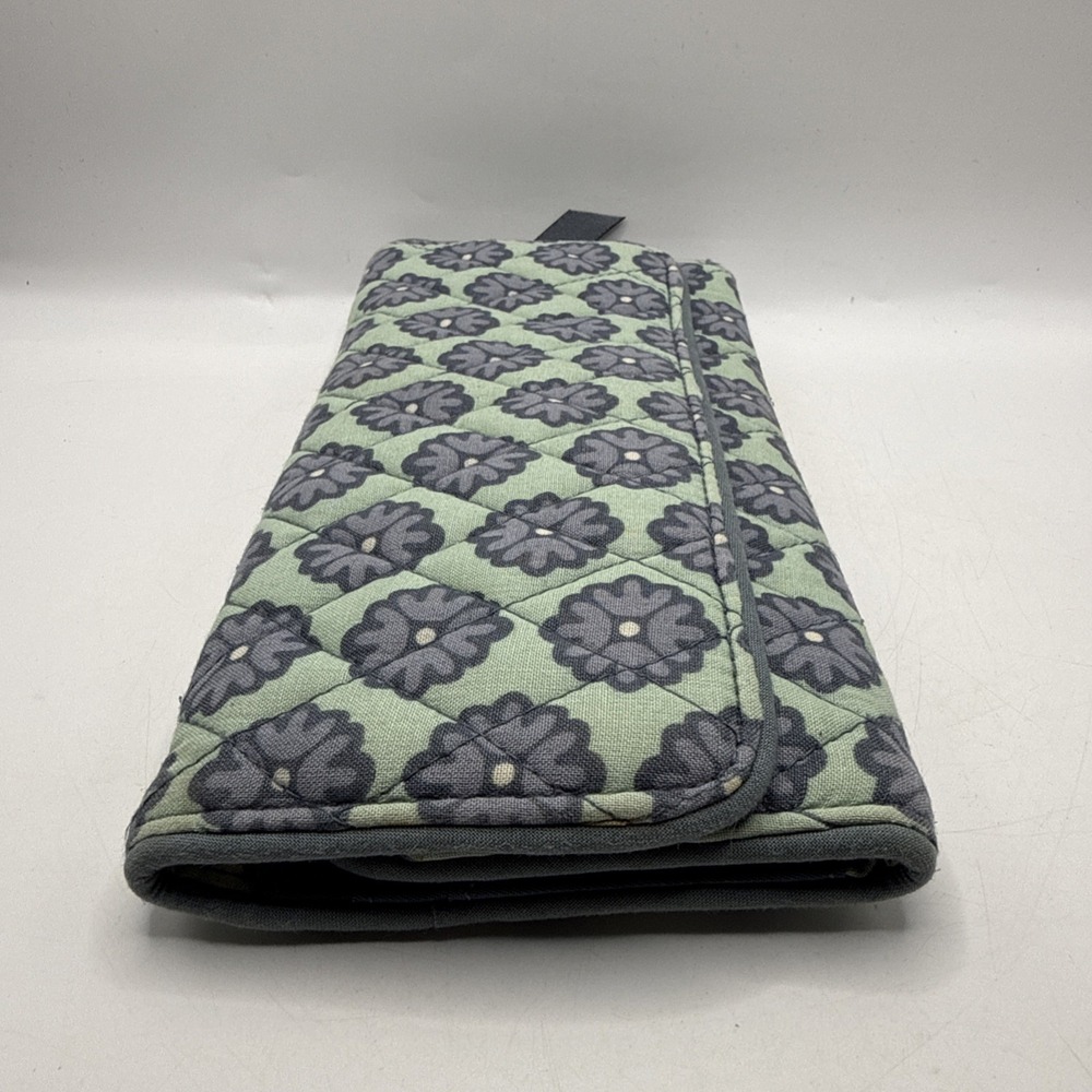Vera Bradley Womens Cotton Tri-fold Wallet Teal Floral Full Size 8.5"x4" Retired - Picture 11 of 13